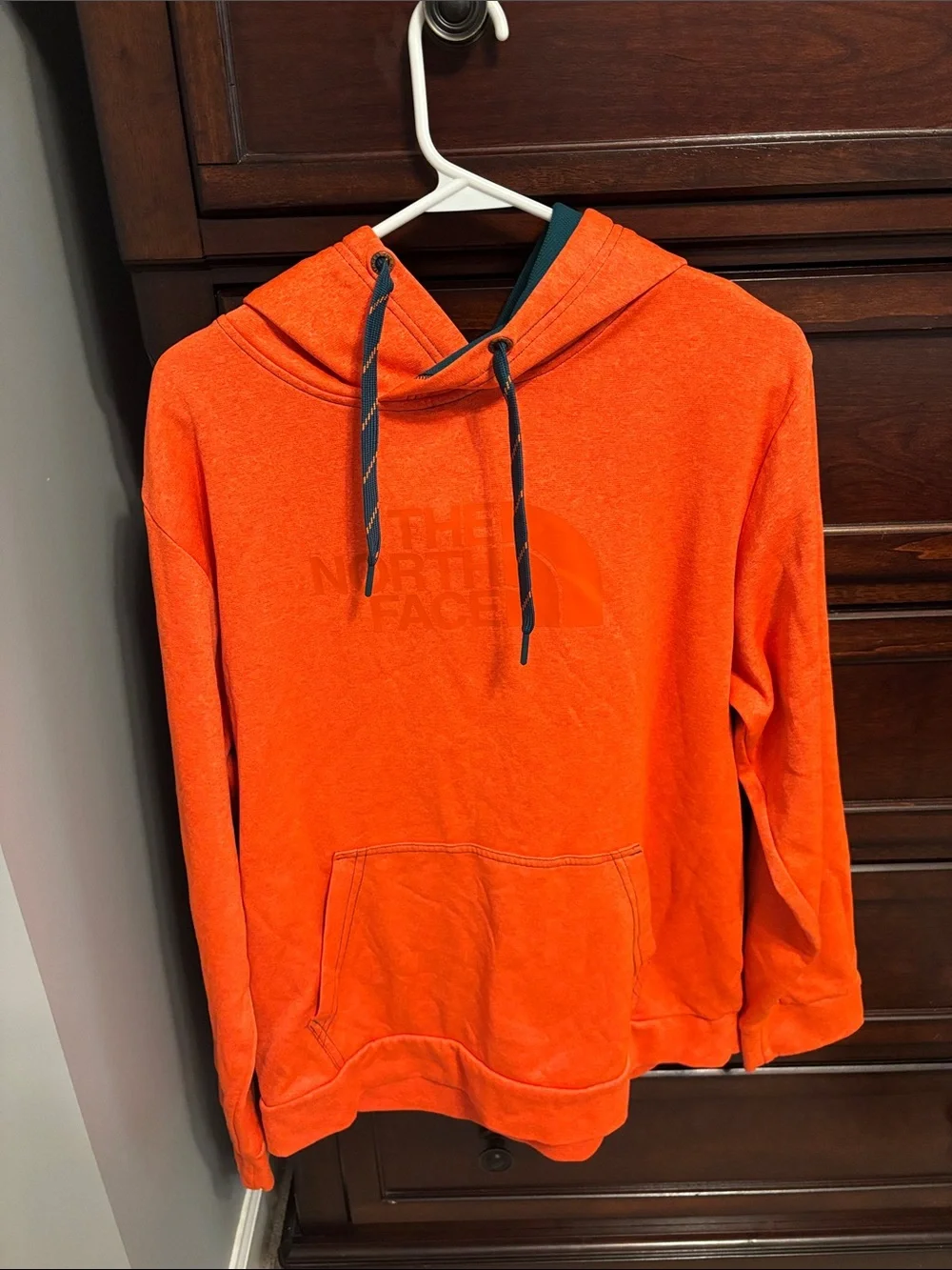 The North Face Orange Pullover Hoodie with Contrast Drawcords